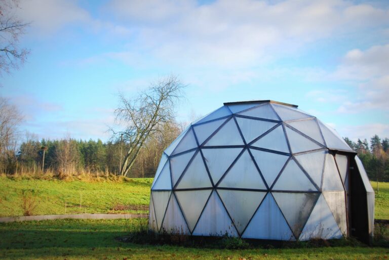 geodesic greenhouse in field
